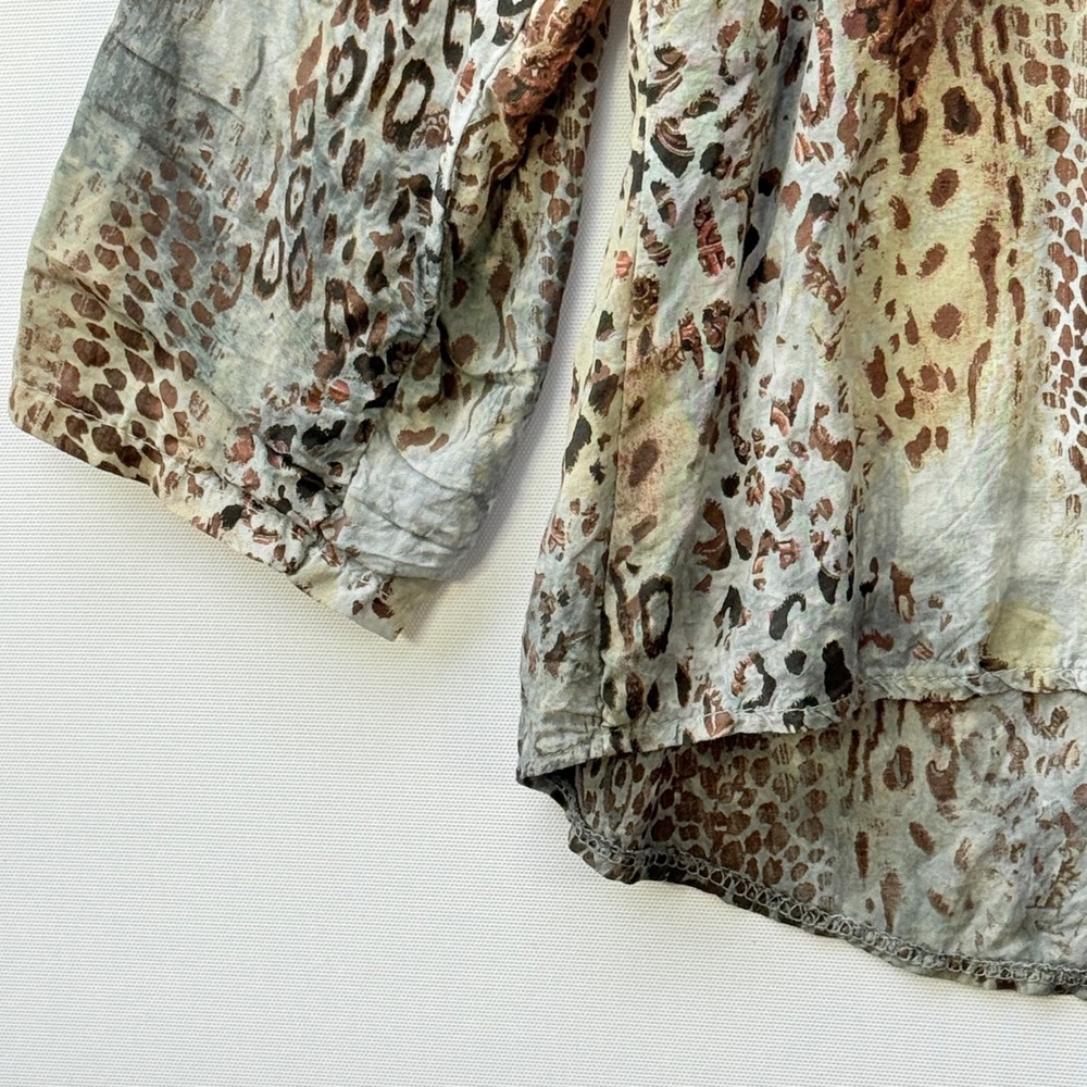 Angela Mara Large Top Blouse Animal Sequin Pocket Long Sleeve Artsy Avant Garde - Picture 4 of 7